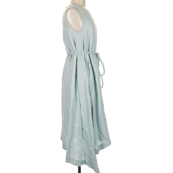 Magic Linen Nida Dress Dusty Blue Asymmetric Hem Sleeveless Braided Belt Medium - Picture 7 of 7